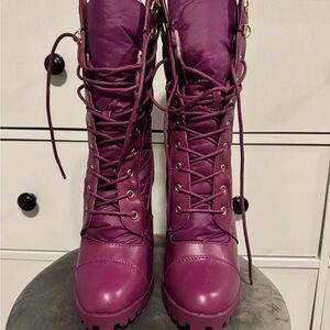 Shoe Dazzle Magenta Lace-Up Boots